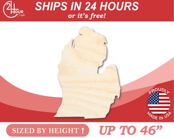 Unfinished Wooden Michigan Lower Peninsula Shape - Craft - from 1" up to 46" DIY
