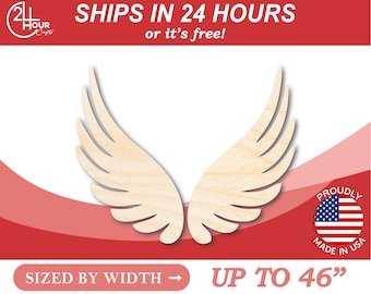 Unfinished Wood Angel Wings Shape - Craft - from 1" up to 46"