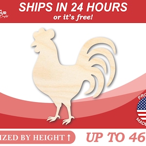 Unfinished Wooden Rooster Chicken Shape - Farm Animal - Craft - from 1&quot; up to 46&quot;  DIY