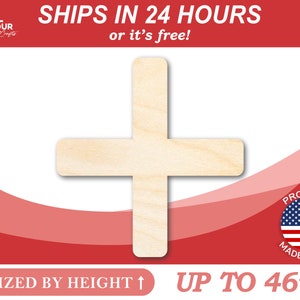 May include: A wooden plus sign cutout, sized by height up to 46 inches. The sign is made of natural wood and is ready to be painted or stained.