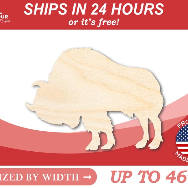 Unfinished Wooden Buffalo Bison with Horn Silhoutte - Craft- from 1" up to 46" DIY