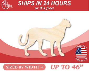 Unfinished Wooden Cheetah Shape - Animal - Wildlife - Craft - from 1" up to 46"  DIY