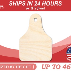 Unfinished Wood Cow Tag Shape - Farm Craft - from 1&quot; up to 46&quot; DIY