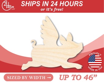 Unfinished Wooden Flying Pig Shape - Animal - Joke - Craft - from 1" up to 46"  DIY