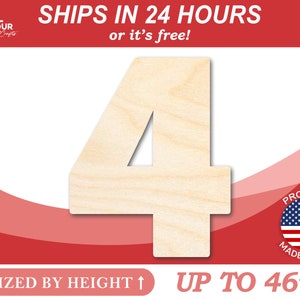 Unfinished Wooden Block Number 4 - Craft - from 1&quot; up to 46&quot; DIY