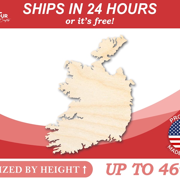 Unfinished Wooden Ireland Shape - Country - Craft - from 1" up to 46"  DIY