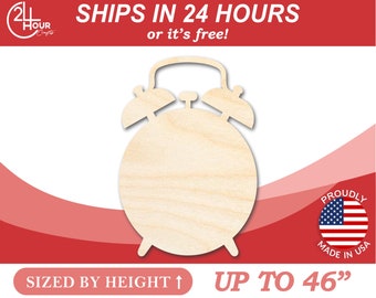 Unfinished Wooden Alarm Clock Silhoutte - Craft- from 1" up to 46" DIY