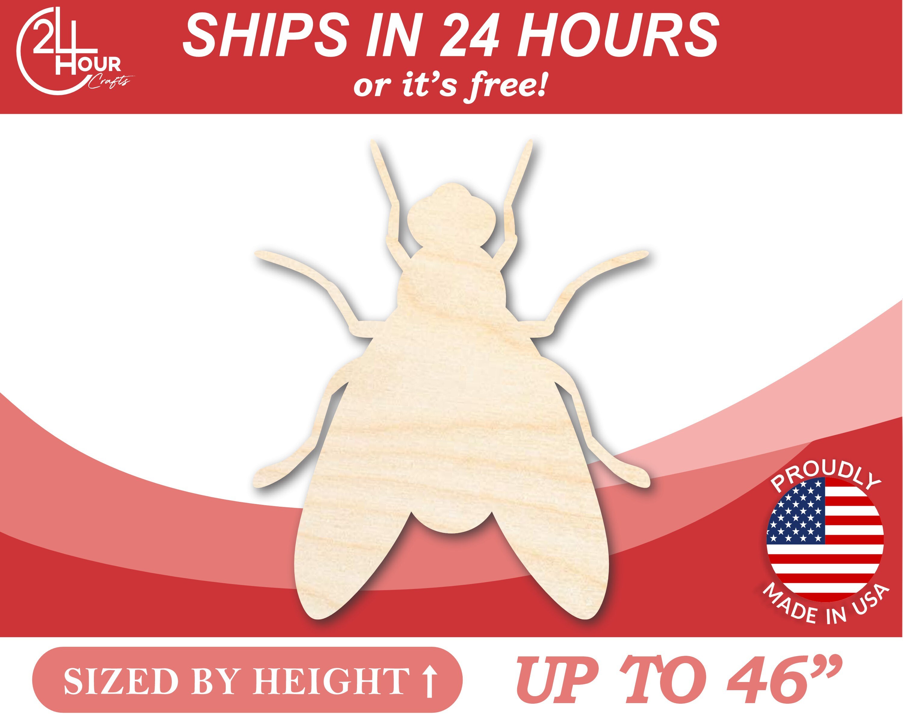 Unfinished Wooden Fly Shape -insect - Craft - From 1