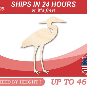 Unfinished Wooden Heron Shape - Bird - Wildlife - Craft - from 1&quot; up to 46&quot;  DIY