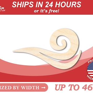 Unfinished Wooden Wind Air Element Shape - Craft - from 1&quot; up to 46&quot; DIY