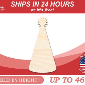 Unfinished Wooden Birthday Party Hat Shape - Craft - from 1&quot; up to 46&quot;  DIY