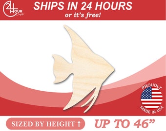 Unfinished Wood Angelfish Shape - Craft - from 1" up to 46"