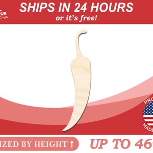 May include: A wooden cutout of a red chili pepper, sized by height up to 46 inches. The cutout is made in the USA and ships within 24 hours or it's free.