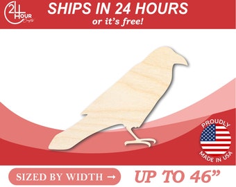 Unfinished Wooden Raven Shape - Bird - Wildlife - Craft - from 1" up to 46"  DIY