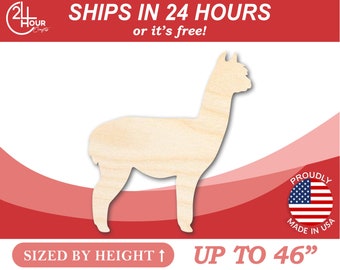 Unfinished Wooden Alpaca Shape - Animal - Craft - from 1" up to 46"  DIY