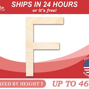 Unfinished Wooden Arial Letter F Shape - Craft - from 1&quot; up to 46&quot; DIY