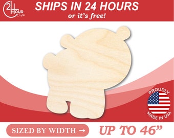 Unfinished Wooden Cute Baby Bear Shape - Craft - from 1" up to 46" DIY