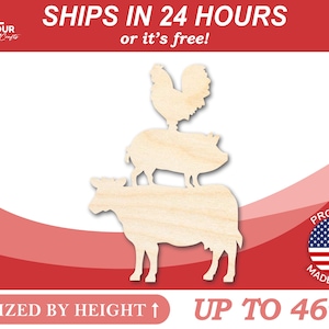 Unfinished Wooden Farm Animals Shape - Craft - from 1&quot; up to 46&quot; DIY