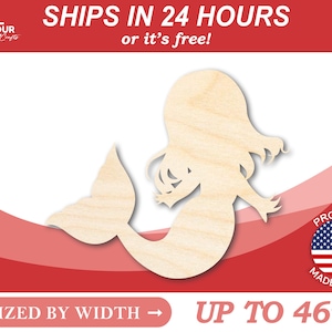 Unfinished Wooden Mermaid Kid Young Cute Baby Shape - Craft - from 1&quot; up to 46&quot; DIY