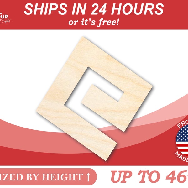 Unfertige hölzerne griechische Schlüsselsymbol-Form - Handwerk - von 1 "bis 46" DIY