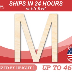 Unfinished Wooden Arial Letter M Shape - Craft - from 1&quot; up to 46&quot; DIY