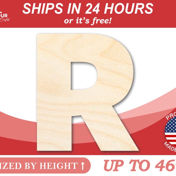 Unfinished Wooden Block Letter R - Craft - from 1" up to 46" DIY