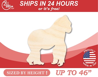 Unfinished Wooden Gorilla Silhoutte - Craft- from 1" up to 46" DIY