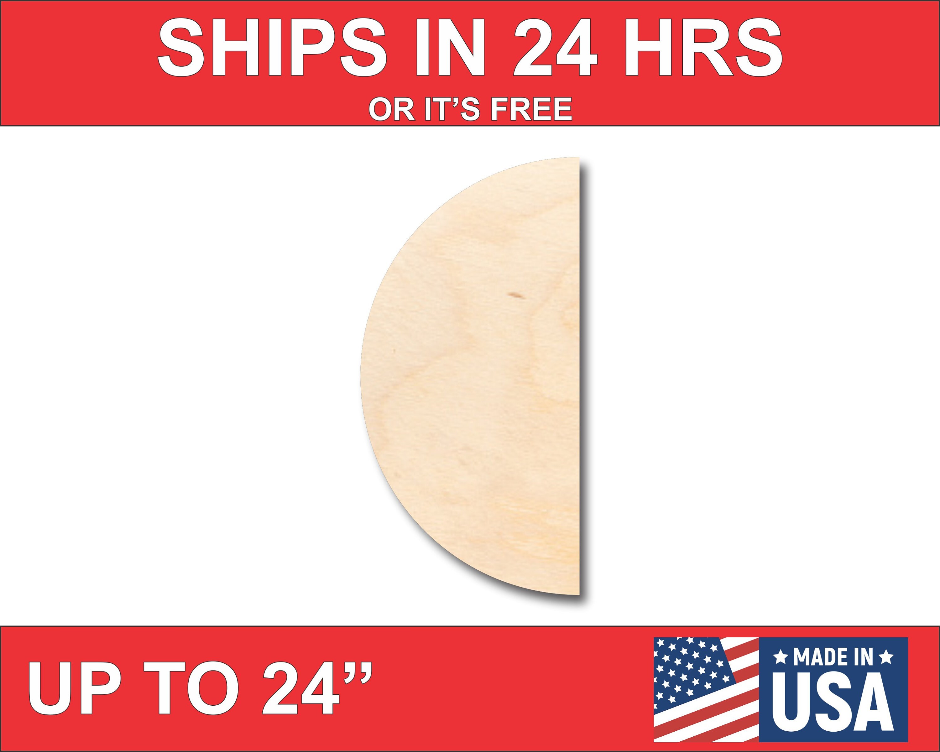 Unfinished Wooden Half Semi Circle Shape - Craft - up to 24"  DIY