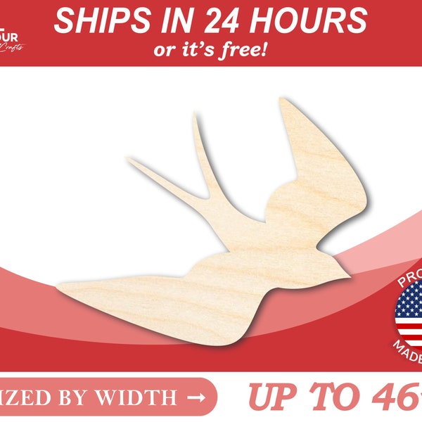 Unfinished Wooden Swallow Shape - Bird Animal - Craft - from 1" up to 46"  DIY