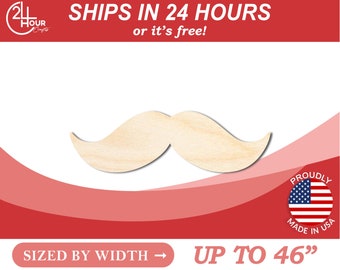 Unfinished Wooden Mustache Shape - Craft - from 1" up to 46"  DIY