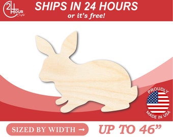 May include: A wooden cutout of a rabbit, sized by width up to 46 inches. The cutout is made in the USA and ships within 24 hours or it's free.