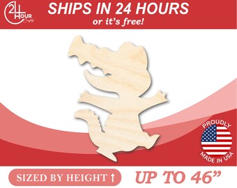 Unfinished Wooden Cute Alligator Shape - Craft - from 1" up to 46" DIY