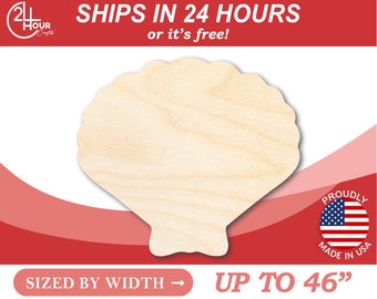 Unfinished Wooden Sea Shell Clam Shape - Craft - from 1" up to 46" DIY