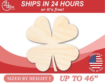 Shamrock Unfinished Wooden Craft Lucky Four Leaf Clover from 1" up to 46"  DIY