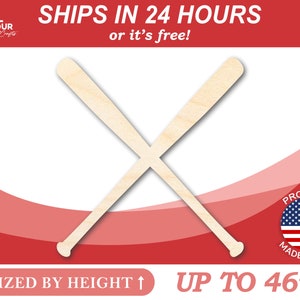 Unfinished Wooden Baseball Bats Silhoutte - Craft- from 1&quot; up to 46&quot; DIY