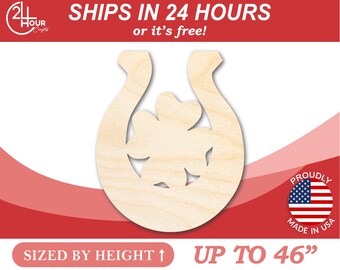 Unfinished Wood Horseshoe Shamrock Shape - Craft - from 1" up to 46"