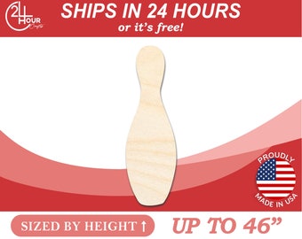 Unfinished Wooden Bowling Pin Silhoutte - Craft- from 1" up to 46" DIY