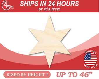 Unfinished Wooden Six Pointed Star Shape - Craft - from 1" up to 46"  DIY