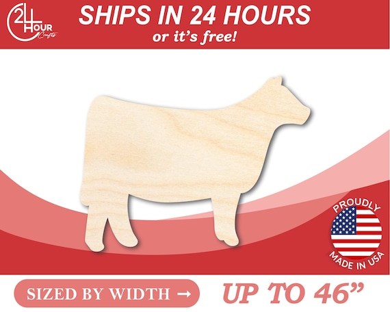 Unfinished Wooden Cow Calf Silhoutte - Craft- from 1" up to 46" DIY