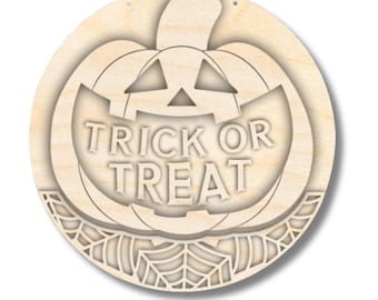 Unfinished Wood Trick or Treat Jack-o-Lantern Door Sign Kit | Wood Craft Cutouts | 1/4" Thick |