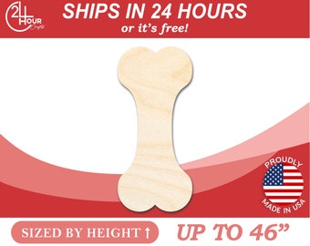 Unfinished Wooden Dog Bone Shape - Animal - Pet - Craft - from 1&quot; up to 46&quot;  DIY