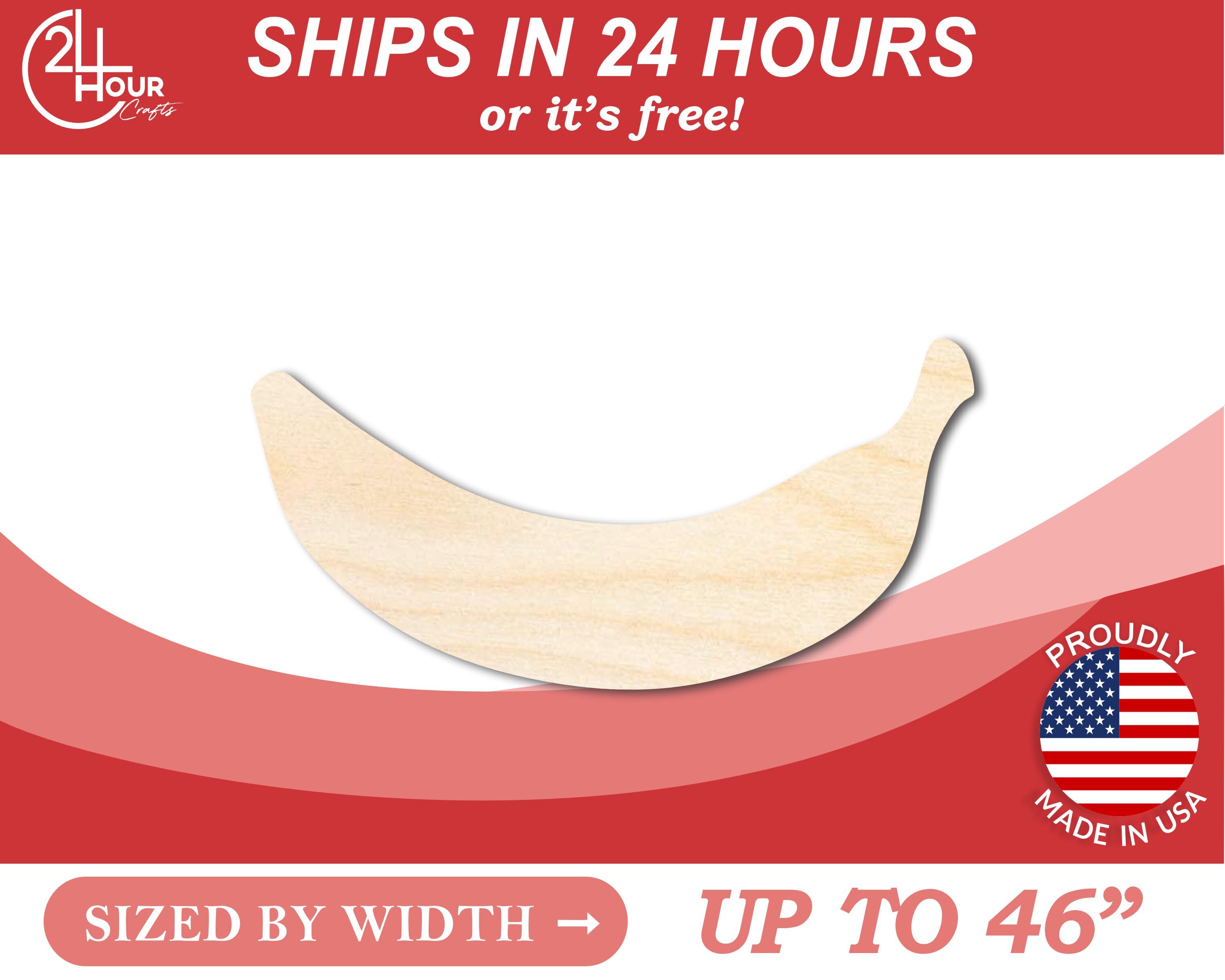 Unfinished Wooden Banana Shape - Fruit - Craft- from 1" up to 46"  DIY