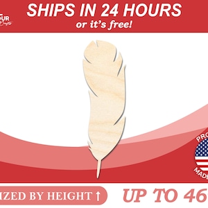 Unfinished Wooden Large Feather Shape - Craft - from 1&quot; up to 46&quot; DIY