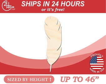 Unfinished Wooden Large Feather Shape - Craft - from 1" up to 46" DIY