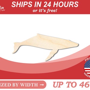 Unfinished Wooden Humpback Whale Shape - Ocean - Craft - from 1" up to 46"  DIY