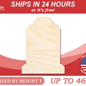Unfinished Wood Tombstone Shape - Craft - from 1&quot; up to 46&quot;