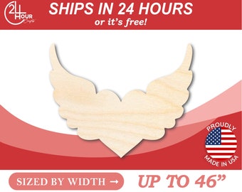 Unfinished Wooden Cutout Craft Winged Heart Shape from 1" up to 46"  DIY Valentines day wedding shower