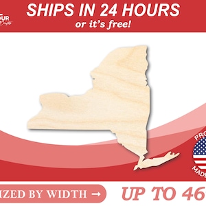 May include: A wooden cutout of the state of New York, sized by width up to 46 inches. The cutout is made in the USA and ships in 24 hours or it's free.