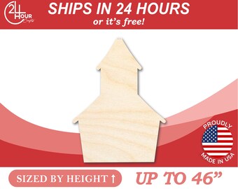 Unfinished Wooden School House Shape - Craft - from 1" up to 46" DIY