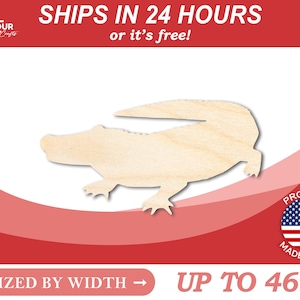 Unfinished Wooden Alligator Shape - Animal - Florida - Craft - from 1&quot; up to 46&quot;  DIY